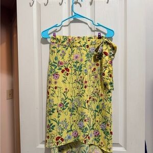 LOFT Asymmetrical Floral Wrap Skirt in Yellow
